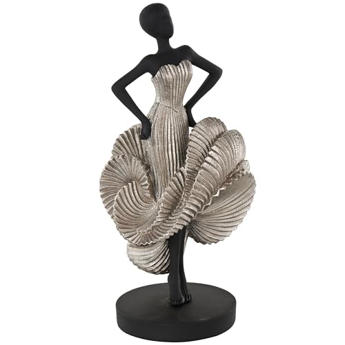 Escultura decorativa bailarina de resina negra con vestido plateado 6x6x14 miniatura 1