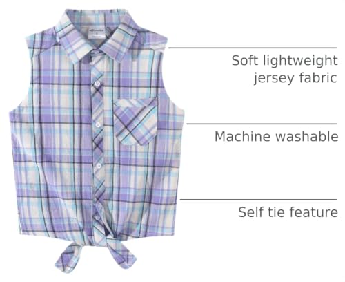 Image of Noomelfish Girls Sleeveless Button Down Shirt Tie Knot Blouse Western Cowgirl Outfit (5-12 Years)