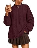 ZESICA Women's Fall Sweater Oversized Mock Neck Cable Knit Outfit Wine M