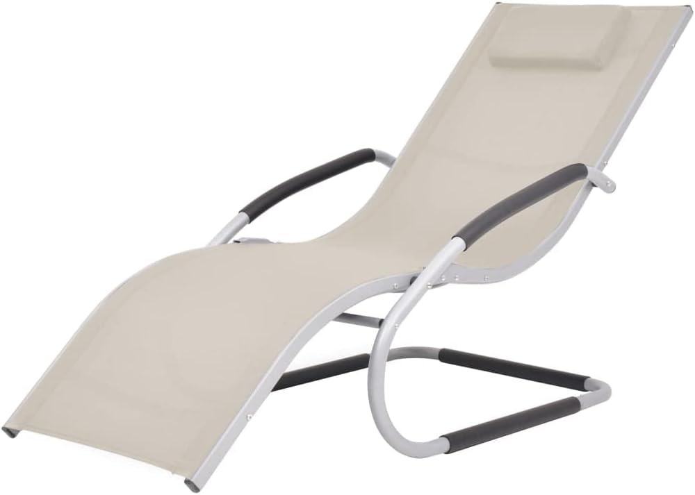 Sun Lounger with Pillow,Garden Sunlounger,Outdoor Lounge Chairs,Beach Lounge Chair,Patio Lounge Chair,Sun Lounge Bed,Beach Chairs,Easy to Assemble,for Beach,Patio,Backyard,Aluminum and Textilene Cream