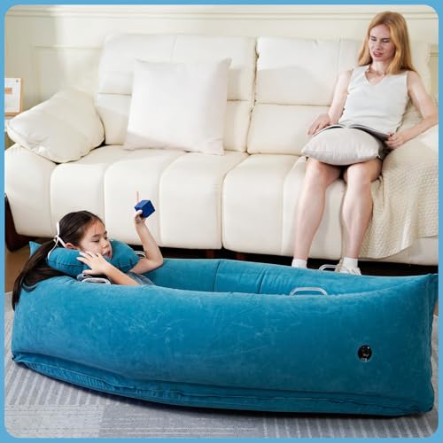 Image of Bmag Sensory Chair for Kids, Inflatable Peapod Canoe with Neck Pillow, 60 inch Sensory Pod Seating ADHD Toy Gift for Autistic Children, Includes Electric Air Pump, Blue