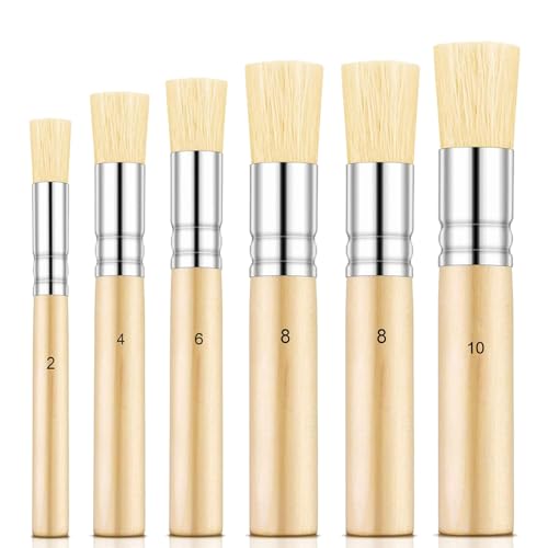 Pinceles de Estarcido, 6 Piezas Pinceles con Mango de Madera, Pinceles de Arte, se Utiliza para Pintura acrílica, Pintura al óleo, Bricolaje y Pintura artística, 5 tamaños