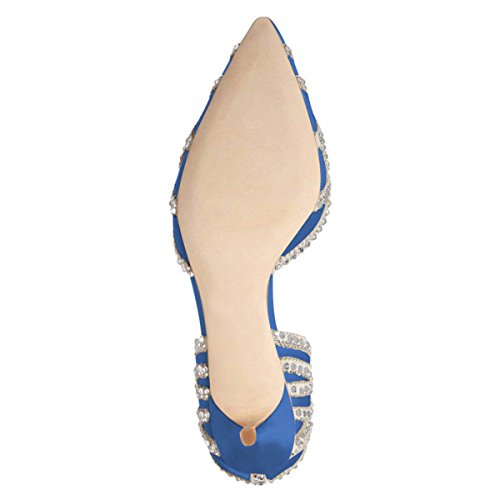 Image of XYD Women's Pumps, Elegant Pointed Toe, D'Orsay Kitten Low Heels, Rhinestone Studs, Slip-On Satin Shoes for Wedding