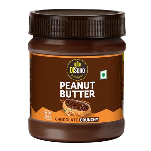 Image of DiSano Chocolate Peanut Butter Crunchy, 350g, 23g Protein & 6.4g Dietary Fibre, Tasty & Healthy Chocolate Spread for Breakfast & Snacks, Made with Premium Roasted Peanuts, Zero Cholesterol & Trans Fat