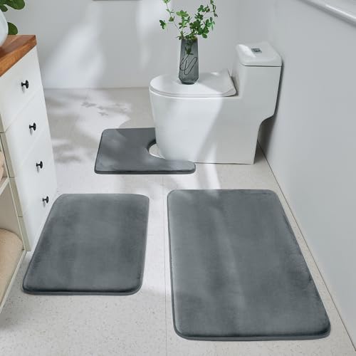 HUXMEYSON 3-Piece Memory Foam Bathroom Rug Set