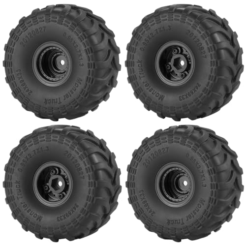 QUPA AM STORE 4PCS RC 1.0 Wheels and Rubber Tires Set Monster Truck Wheel Rims Tire Set for 1/18 TRX4M 1/24 SCX24 Upgrade FMS FCX24 RC Crawler Car