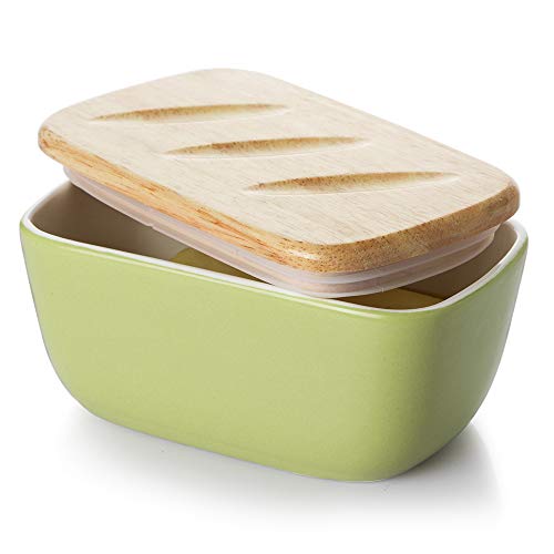 DOWAN Porcelain Butter Dish with Lid, Airtight Butter Container (Large Butter Dish), Bread-shape