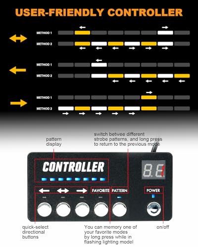 LUMENIX 35.5\" Traffic Advisor Strobe Light Bar for Trucks w/Controller 48 LEDs Emergency Flashing Security Lights Bar for Vehicles Cars Construction Safety Warning Lightbar - Amber and White - Thumbnail 3