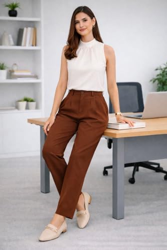 Image of Women's Formal Trousers | Stretch & Regular Fabric Options | Straight Fit Office Wear Pants with Pockets | Casual Trouser for Womens