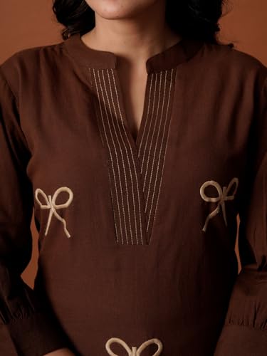 Image of INDO ERA Women's's Pure Cotton Embroidered Kurta Women | Floral Neck & Hem Embroidery | Cotton Kurta Women |