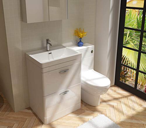 VeeBath Cyrenne High Gloss White Floor Standing WC Back to Wall BTW Toilet Cabinet with Open Access Cistern Unit - 500mm
