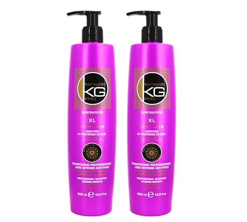 KERAGOLD KG PRO XL Shampoing Sans Sulfate à la Kératine/Protéines de Soie – Lot de 2, 500 ml