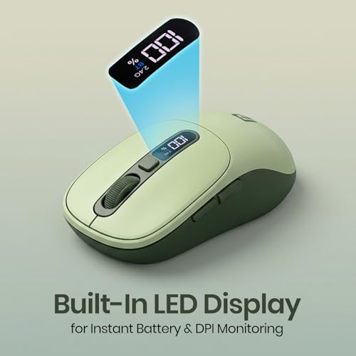 Portronics Toad 9 Wireless Bluetooth Mouse with Dual Wireless (BT + 2.4 GHz), Smart LED Display, Rechargeable Battery, Forward & Back Button, Multi-Device Pair, Upto 4800 Dpi Sensitivity(Green) view 2