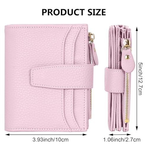 oscaurt Small Wallet Women RFID Blocking Bifold Compact Credit Card Holder Leather Wallets for Women with Zipper Coin Pocket and 2 ID Window (Pink)3