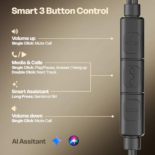 Image of Amkette Trubeats M15 Type C Earphones with Mic, 10mm Drivers, 3 Button Control, AI Assistants, Ergonomic Earbuds Compatible with Smartphones, Tabs & Laptops, Type C Headphones, 1.2m Cable Grey