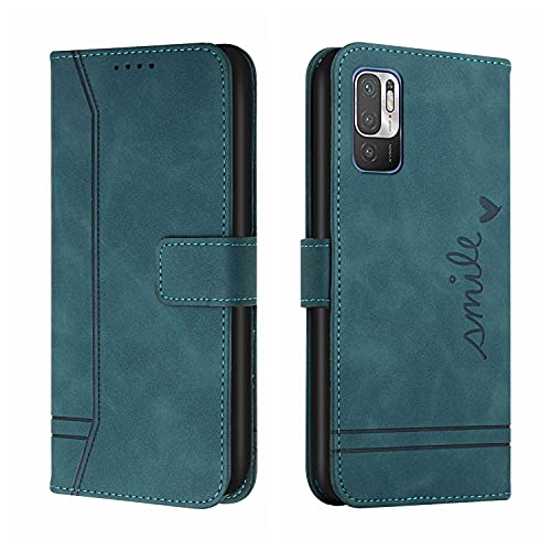 Trugox Handyhülle für Xiaomi Redmi Note 10 5G Hülle Klappbar Klapphülle mit Kartenfach Handytasche Handy Schutzhülle Tasche Leder Wallet Flip Hülle Slim Book Cover - Blau Grün