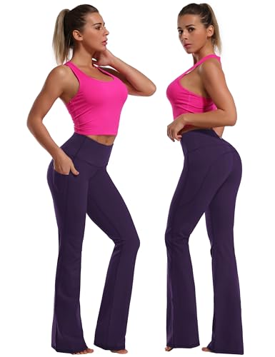 Image of BUBBLELIME 29 inch /31 inch /33 inch /35 inch /37 inch Women High Waist Bootlegs Yoga Pants Tummy Control Bootcut Workout Flared Out Pockets