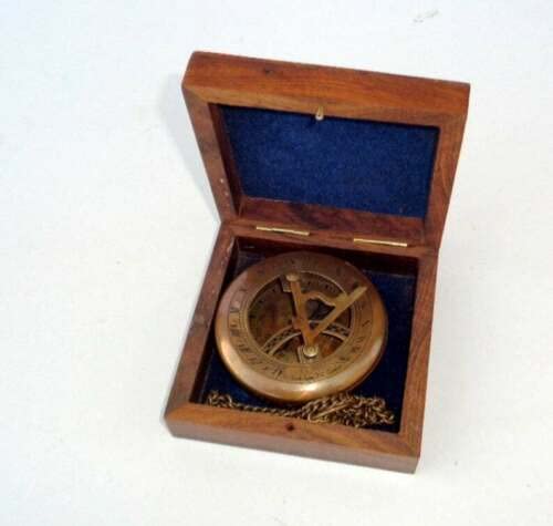 Brújula solar vintage de latón con caja de madera y interior de terciopelo azul - Navegación náutica marítima personalizada, regalo grabado para aniversario, boda, esposo, esposa, novio o novia miniatura 6