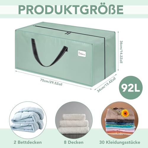 Dntorx 4 Stück 92L Aufbewahrungstasche, Heavy-Duty Umzugskartons Große Umzugstaschen mit Rucksackgurten wasserdichte Unterbettkommoden Tragetasche mit Reißverschluss für Umzug Aufbewahrung (Hellgrün)