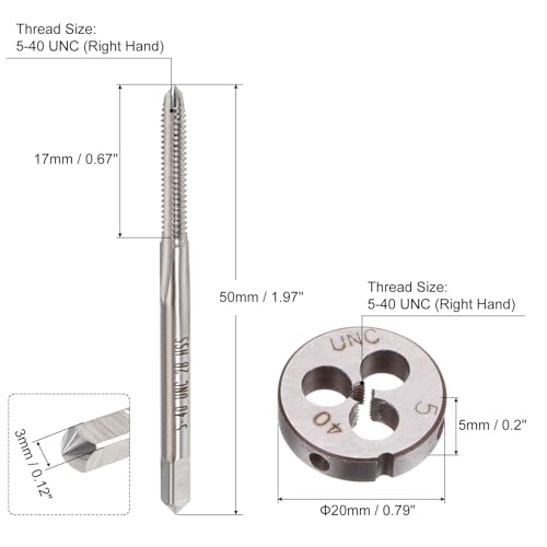 Grifo de rosca 5-40 UNC troquel redondo uxcell kit de herramientas para reparar tornillos 3