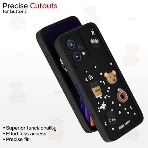 Image of Pikkme Back Cover for Realme 9 Pro 5G | Cute Fun Cartoon 3D Bear Silicone Full Body Protection Bumper Case (Black)