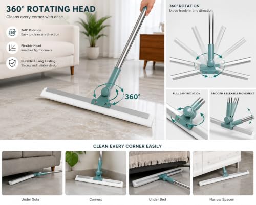 Image of Magic Broom Sweeper for Floor Cleaning - Multifunctional Silicone Wiper Mop with Extendable Handle - Wet & Dry Use - Bathroom Floor Wiper & Window Squeegee Viper for Home(Green)