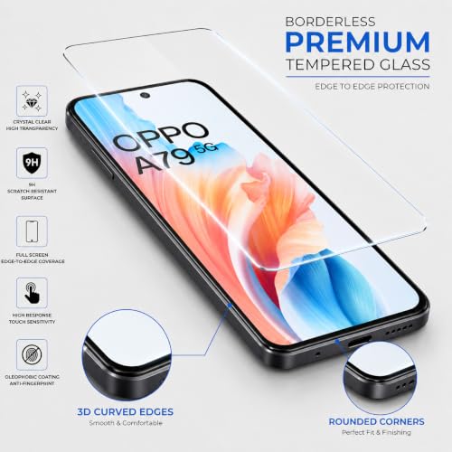 Image of ArmourPro 3D Borderless Tempered Glass for Oppo A3 Pro, A3x and Oppo A79, Set of 2 HD Clear Screen Protectors with 3D Curved Edges, 9H Hardness, Oleophobic Coating, Case Friendly