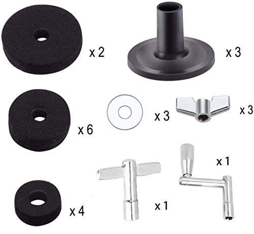 23 Pieces Cymbal Replacement Accessories Cymbal Felts Hi-Hat Clutch Felt Hi Hat Cup Felt Cymbal Sleeves with Base Wing Nuts Cymbal Washer and Drum Keys for Drum Set (Black)
