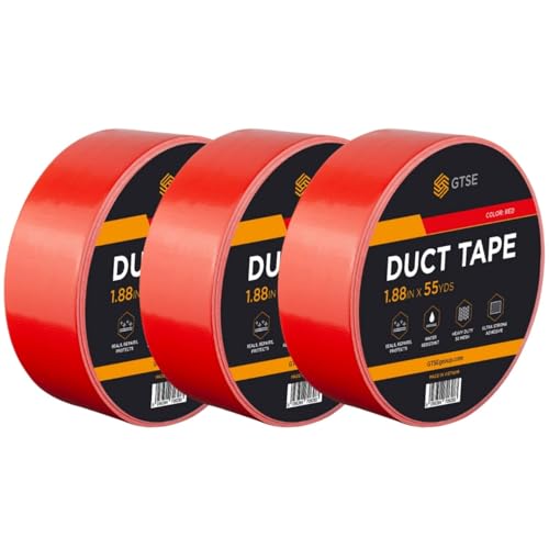 GTSE Red Duct Tape, 2 in x 55 yd (164 ft), Heavy Duty Waterproof, 3 Rolls
