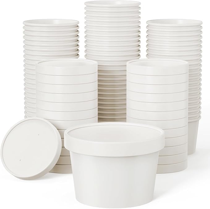 Image of [200 ml, 15 Count, White Disposable Bagasse Paper Container with Lid | Eco-Friendly Bowl /Tub for Picnic, Travel, Food Truck | Ideal for Both Hot & Cold Food