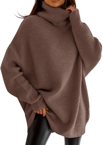 Image of Womens Turtleneck Oversized Sweater Batwing Chunky Pullover Sweater Casual Fall Loose Knit Jumper Top