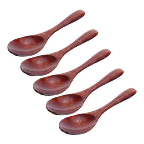 MAGICLULU 5 piezas Cucharas de Madera Japonés con Mango Cucharas Pequeñas para Aperitivos Cucharillas para Té Caliente y Servicio Resistentes con Acabado Lacado para Miel Café Yogur y