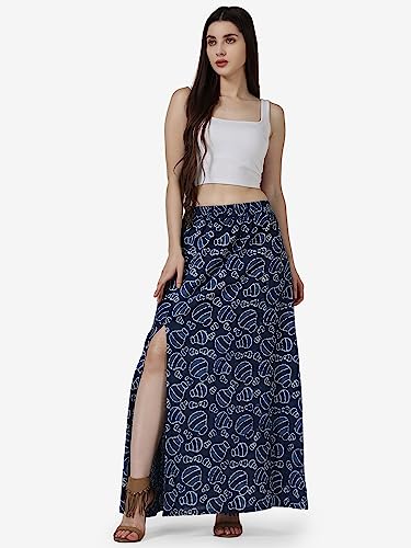 Image of POPWINGS Casual Ethnic Bagru Print Long Slit Skirts for Women || Cotton Long Slit Skirt for Women || Stylish Women Long Skirt for Summer