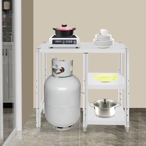 ZNLLQZN Étagère de cuisine à 3 niveaux en acier inoxydable - Étagère de rangement réglable avec préparation - Plateau de table - Étagère à micro-ondes - Pour rangement de cuisinières à gaz, bouteilles