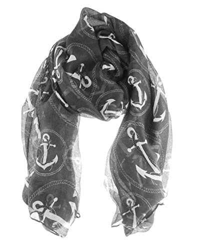Glamour Girlz Ladies Soft Feel Large & Small Anchor Print Naval Maritime Ocean Boat Lover Fashion Scarf Wrap (Black Mixed)