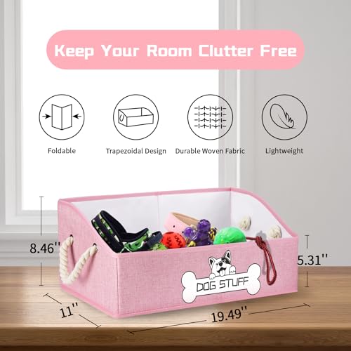 Collapsible Fabric Dog Toy Box and Storage Bin With Handle - Trapezoid Basket Chest Organizer for Pet Toys, Blankets and Accessories, Pink - Image 3
