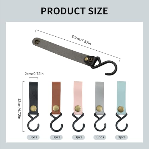 VARKAGE 15 Stück Haken für Kleiderstange, S-förmige Camping Haken 16 x 2 cm, Kunststoff und PU-Leder, Multifunktionshaken für Garderobe, Mantel, Küche, Bad
