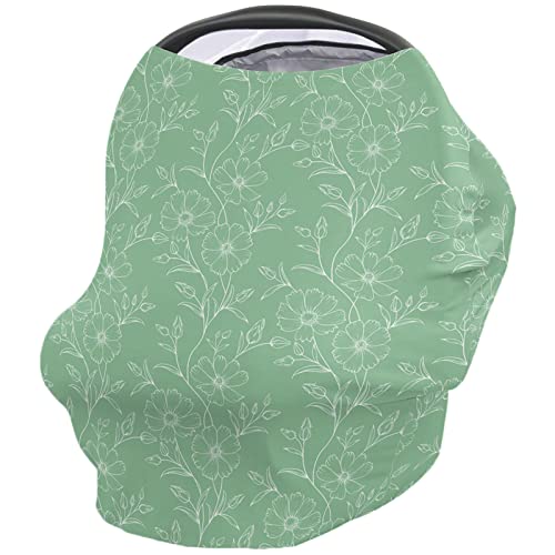 Nursing Cover for Breastfeeding Scarf, Green Flowers Baby Car Covers Super Soft Multi Use for Canopy Shopping Cart Cover Blanket Stroller Cover