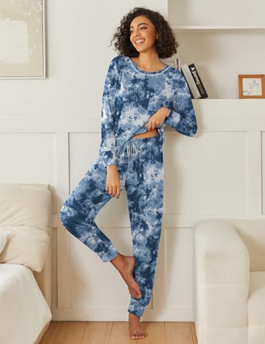 Image of Ekouaer 2 Pack Womens Pajama Sets Long Sleeve Lounge Sets Soft Pj Sleepwear Loungewear