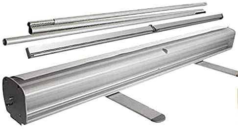 4LessCo 4 Less Co 24x79 Inch Aluminum Retractable Banner Stand Trade Show Roll Up Display Sign Silver