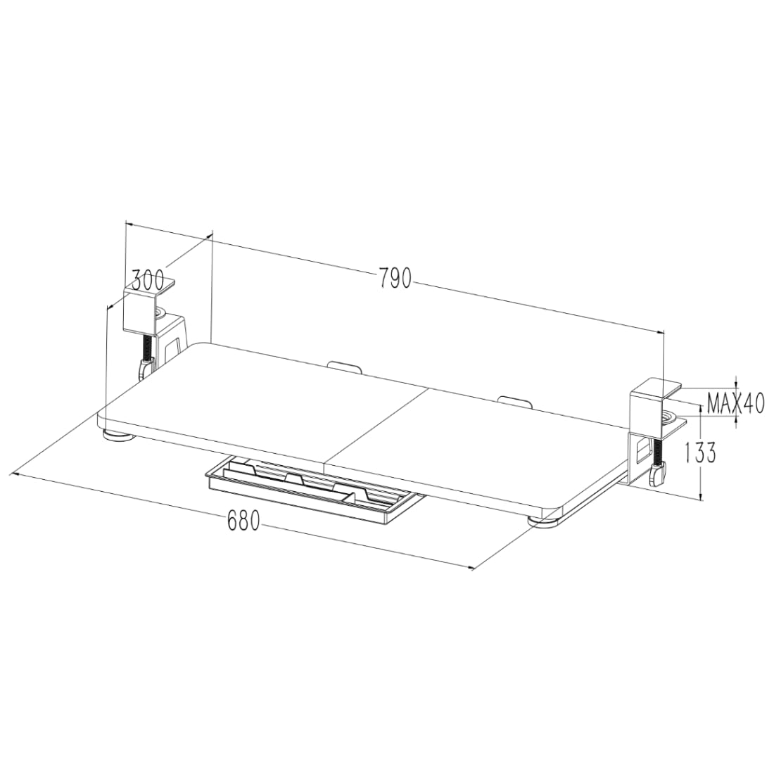 Spacetronik Tastaturablage Untertisch Ausziehbar 68x30 cm, Stabile Tastaturauszug Untertischmontage mit C Klemme, Ergonomischer Tastaturschublade für Schreibtisch, Belastbar bis 5kg, Dunkles Holz