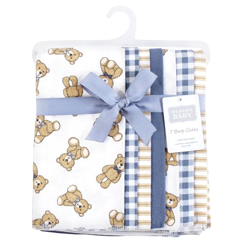 Image of Hudson Baby Unisex Baby Flannel Burp Cloth 7pk, Gentleman Bear, One Size