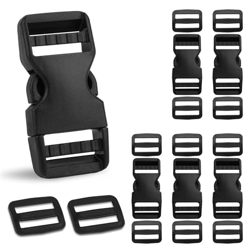 Mkobon 6 Set 1 Buckle Quick Release Buckle + 12 Pcs Strap Clips Heavy Duty Side Release Buckle Plastic Buckle Clips for Nylon Strap Dog Collar Extender Backpack Strap Replacement