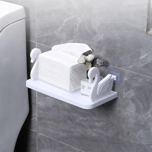 Image of Self Adhesive Floating Shelves Swan-Shaped Wall-Mounted Storage Rack Hanging Shelf with No-Drill Adhesive for Bathroom Vanity and Kitchen Organization,Toiletry Holder Entryway Stand Holder
