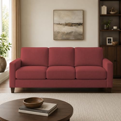 Image of Casaliving Gladino Modern Velvet Fabric Sofa, Tufted Design Upholstered 3 Seater Sofa Set for Living Room, Premium Velvet Fabric Sofa (Maroon)