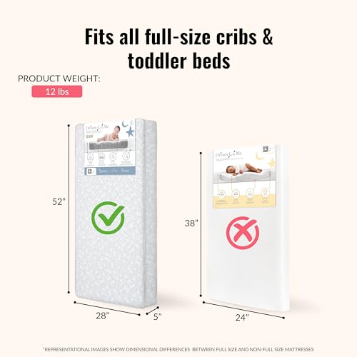 Image of Dream On Me Nap Nest Baby Crib Mattress, GREENGUARD Gold, Made in USA | Waterproof Cover, 88 Coil Spring Support, BSA Verified, ASTM & CPSC Tested, Fits Full Size Crib and Toddler Bed 52 inchx28 inchx5 inch