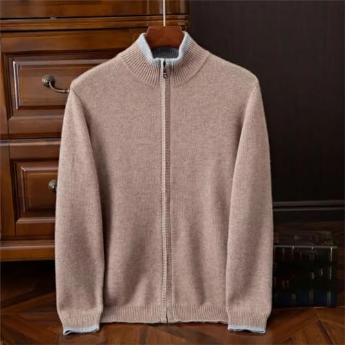 Men's Cashmere Cardigan Thick Knitted Stand up Collar Zipper Sweater Loose Plus Jumper Wool Splicing Sweater Tops2