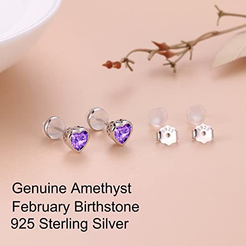 February Birthstone Amethyst Earrings For Women Girls, 925 Sterling Silver Heart Stud Earrings For Women Teen Girl Purple Earrings Jewelry Mothers Day Valentines Christmas Birthday Gifts For Women Her #TOP4