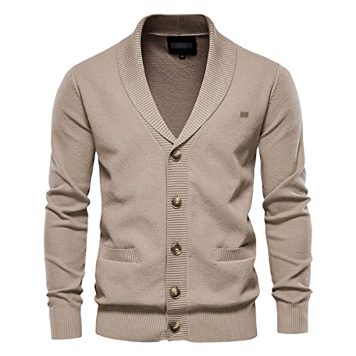 Cardigan en coton homme décontracté col en V et boutonnage simple kaki taille XXL