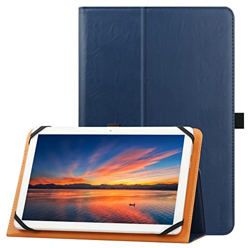 HGWALP Étui Universel pour Tablette 9 Pouces 10 Pouces, Étui Folio Universel Housse de Protection pour Tablette Tactile 9' 10.1', avec Bande de Fixation en Silicone Réglable et Dragonne-Navy